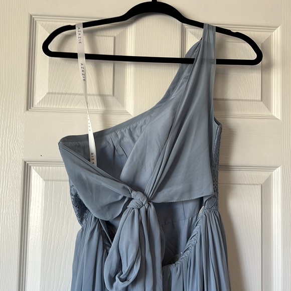 Azazie Crosby: A-Line Lace Chiffon Floor-Length Dress Dusty Blue - Picture 4 of 7